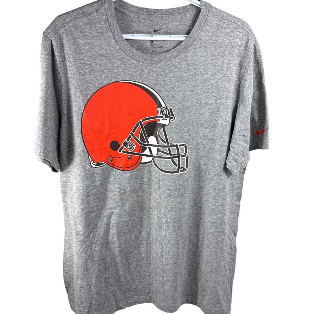 Nike Cleveland Browns NFL T-Shirt Mens Large Gray Heathered Helmet Graphic Tee